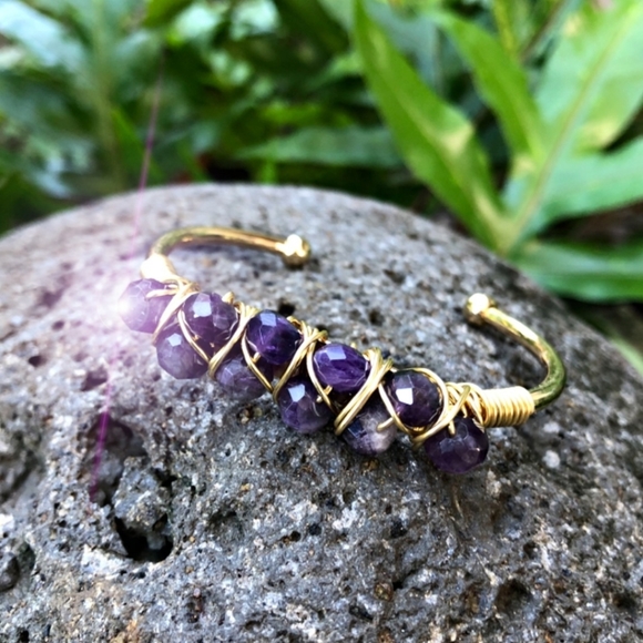 Moon Child Jewelry - NATURAL AMETHYST | Gemstone Bangle Cuff Bracelet